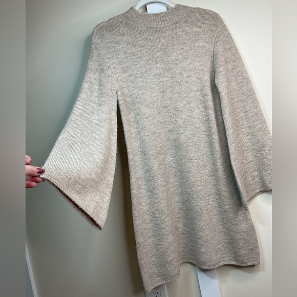 Bardot Cream Knit Sweater Dress w/ Bell Sleeves - Picture 3 of 9